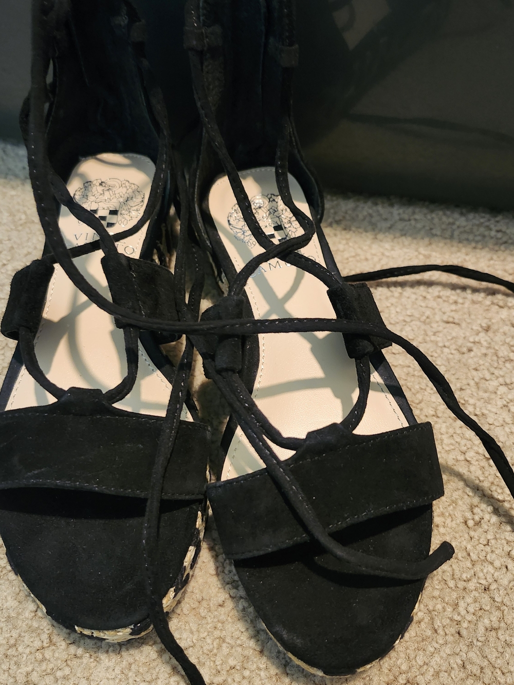 Vince Camuto Black Lace-Up Espadrille Wedge Sandals